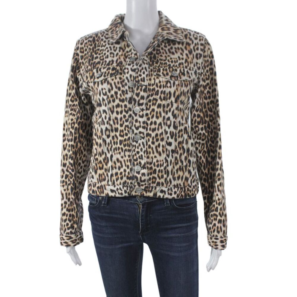 Bec & Bridge Womens Beige Animal Print Cotton Collared Button Jacket Size 6